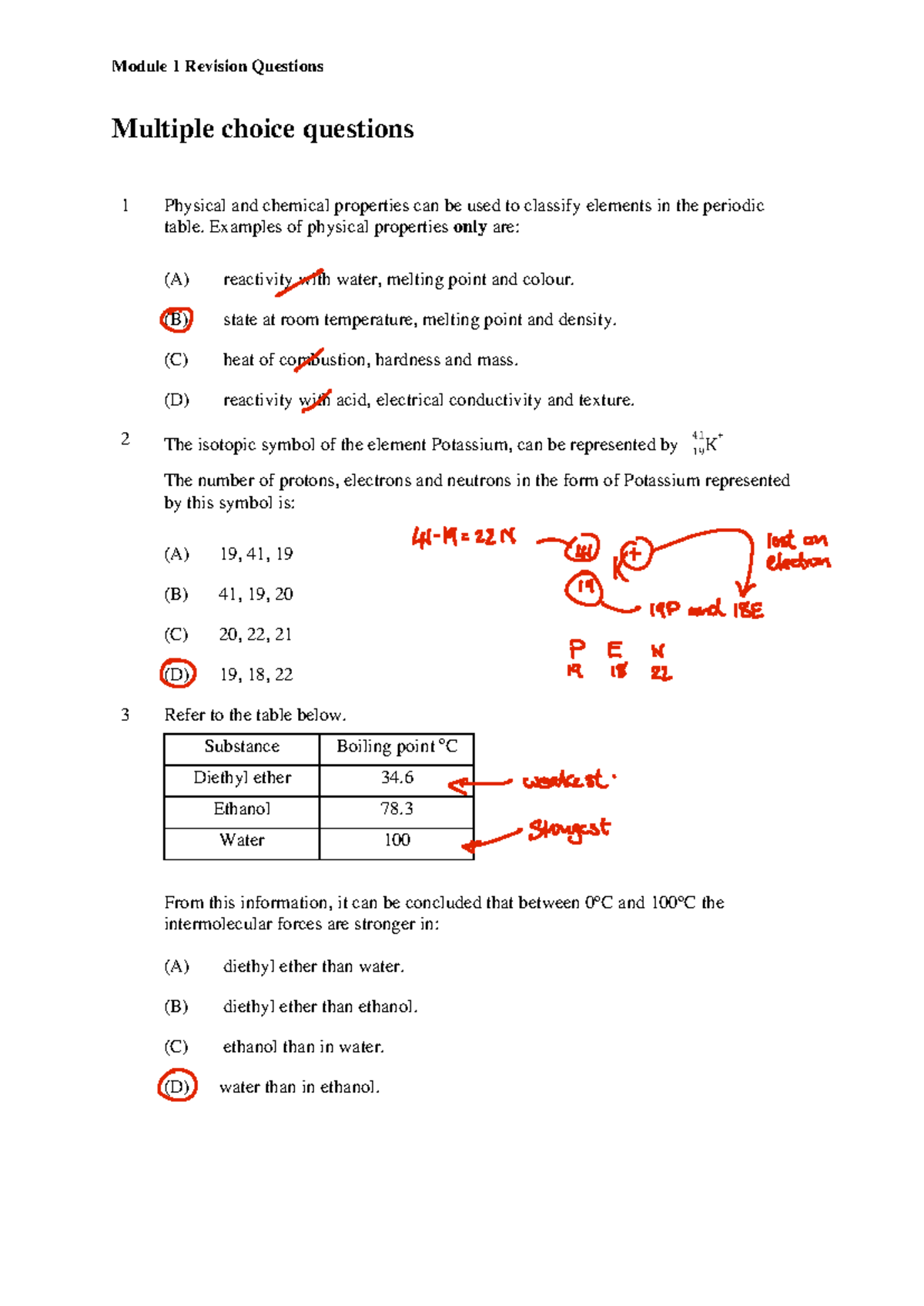 Module 1 Revision Questions & Answers for Chemistry Concepts - Studocu