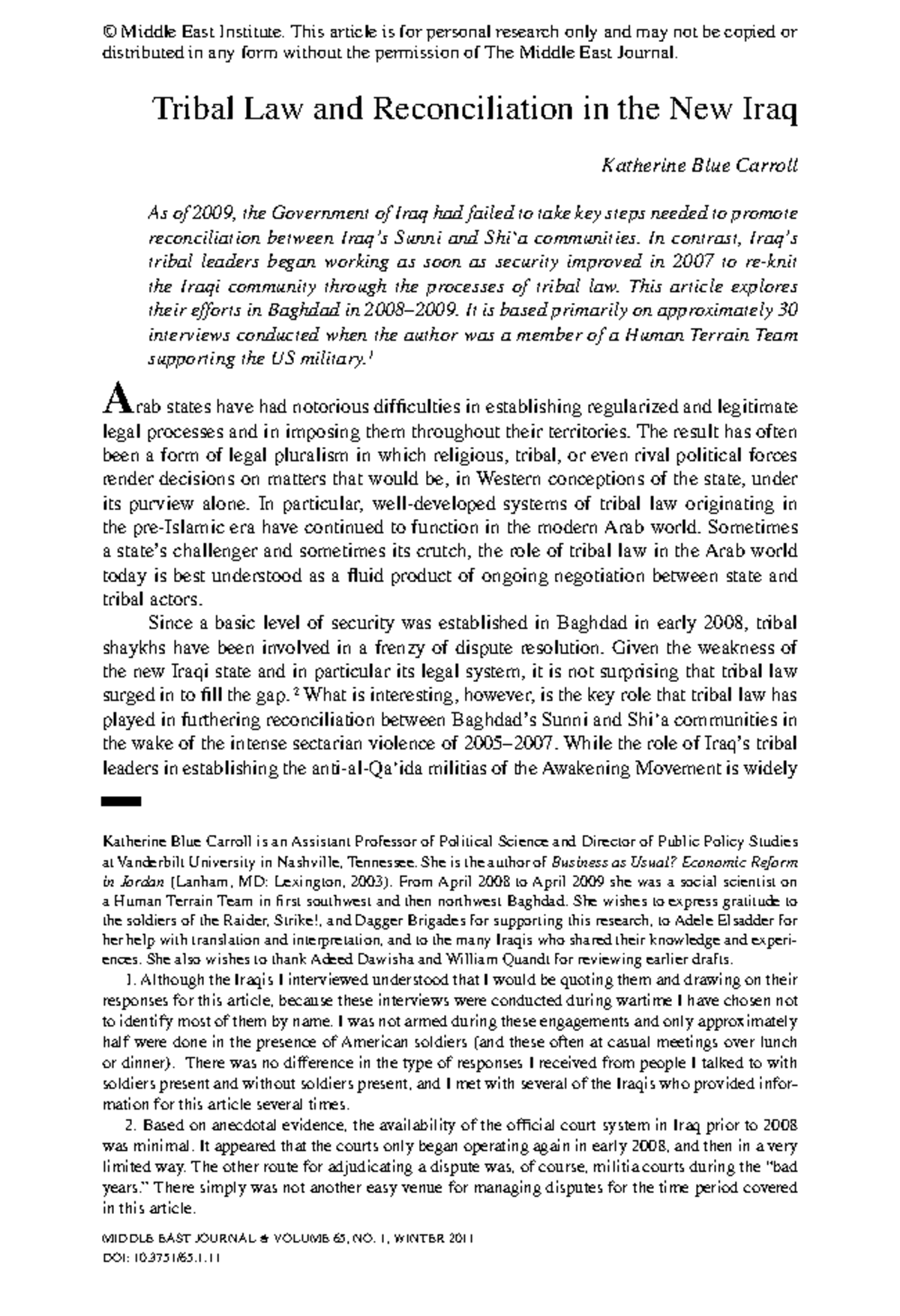 Tribal Law and Reconciliation Strategies in Post-Conflict Iraq - MIDDLE ...