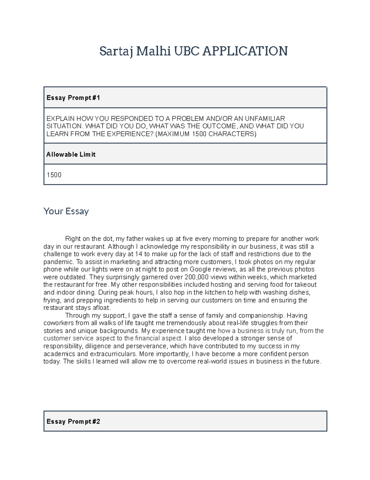 UBC Application Essay: Personal Growth Through Challenges and Community ...