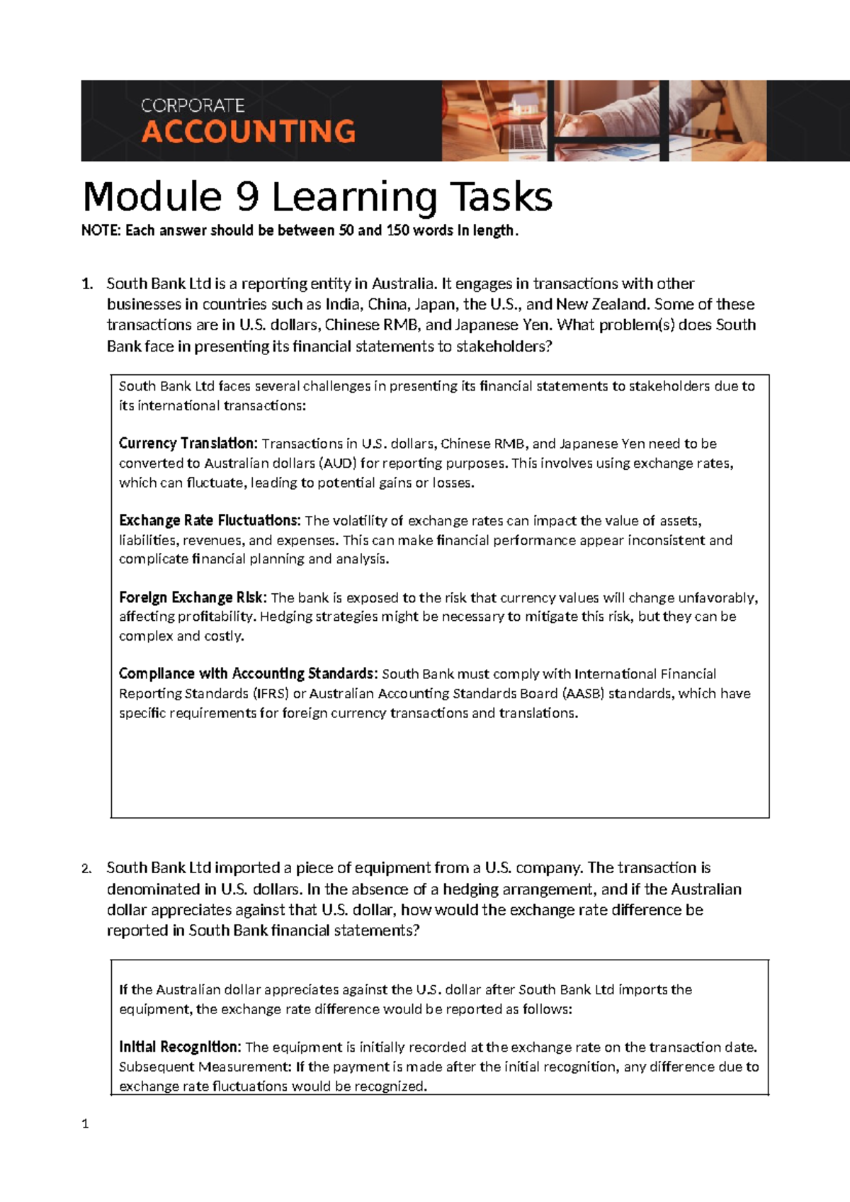 Module 9 Learning Tasks: Challenges in Currency Exchange Reporting - Studocu