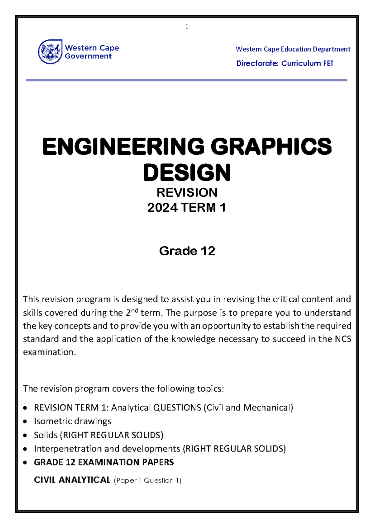 Engineering Graphics Design FET TERM 1 Revision Pack 2024 - Studocu