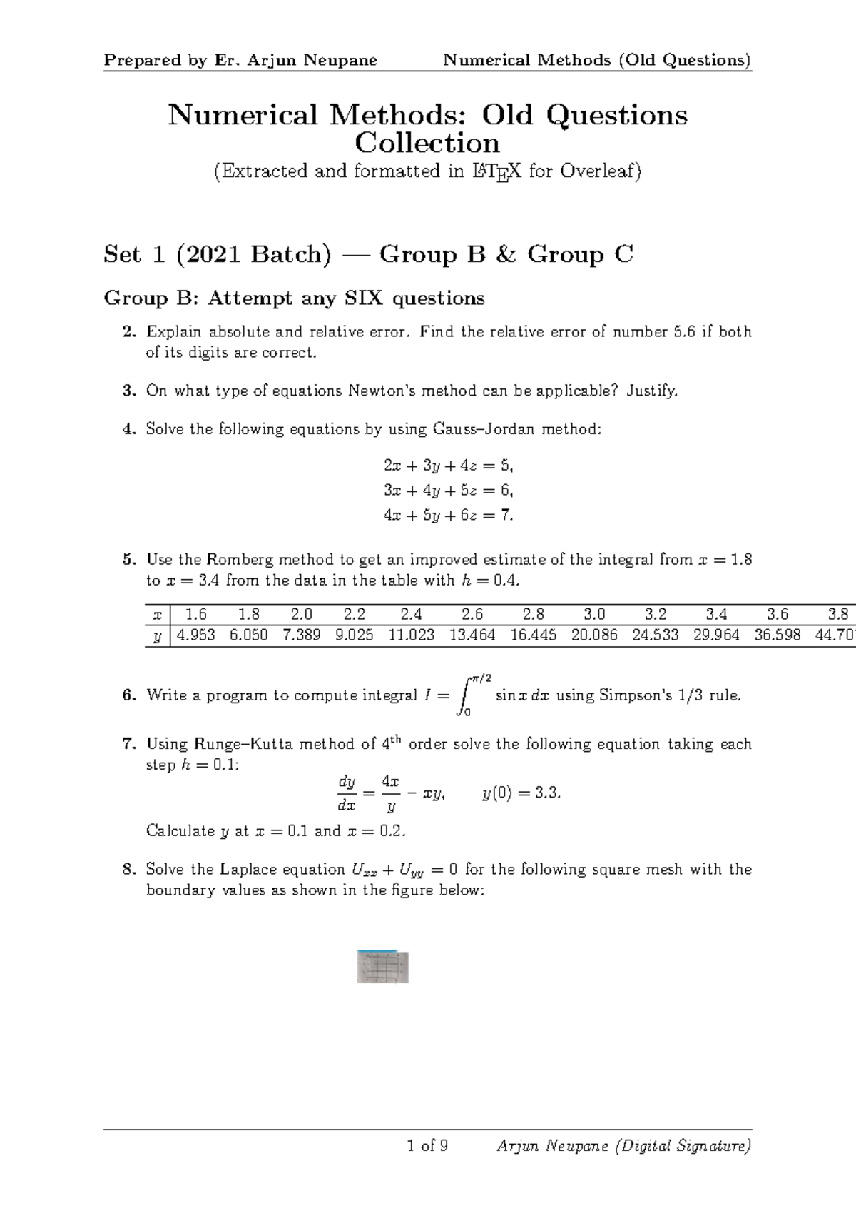 Numerical Methods (NM) Old Questions Collection for 2021 Batch - Studocu
