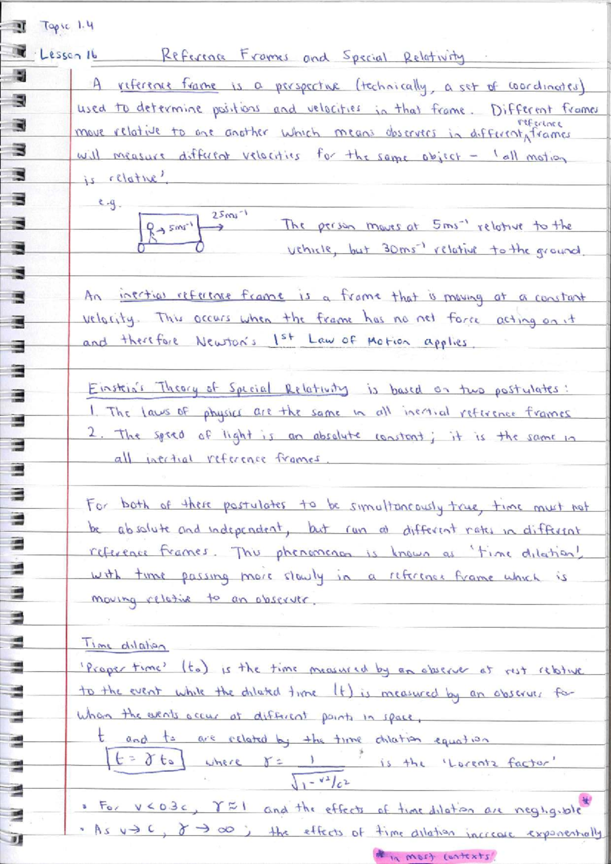1.4 Lesson 17: Reference Frames & Special Relativity Notes - Studocu