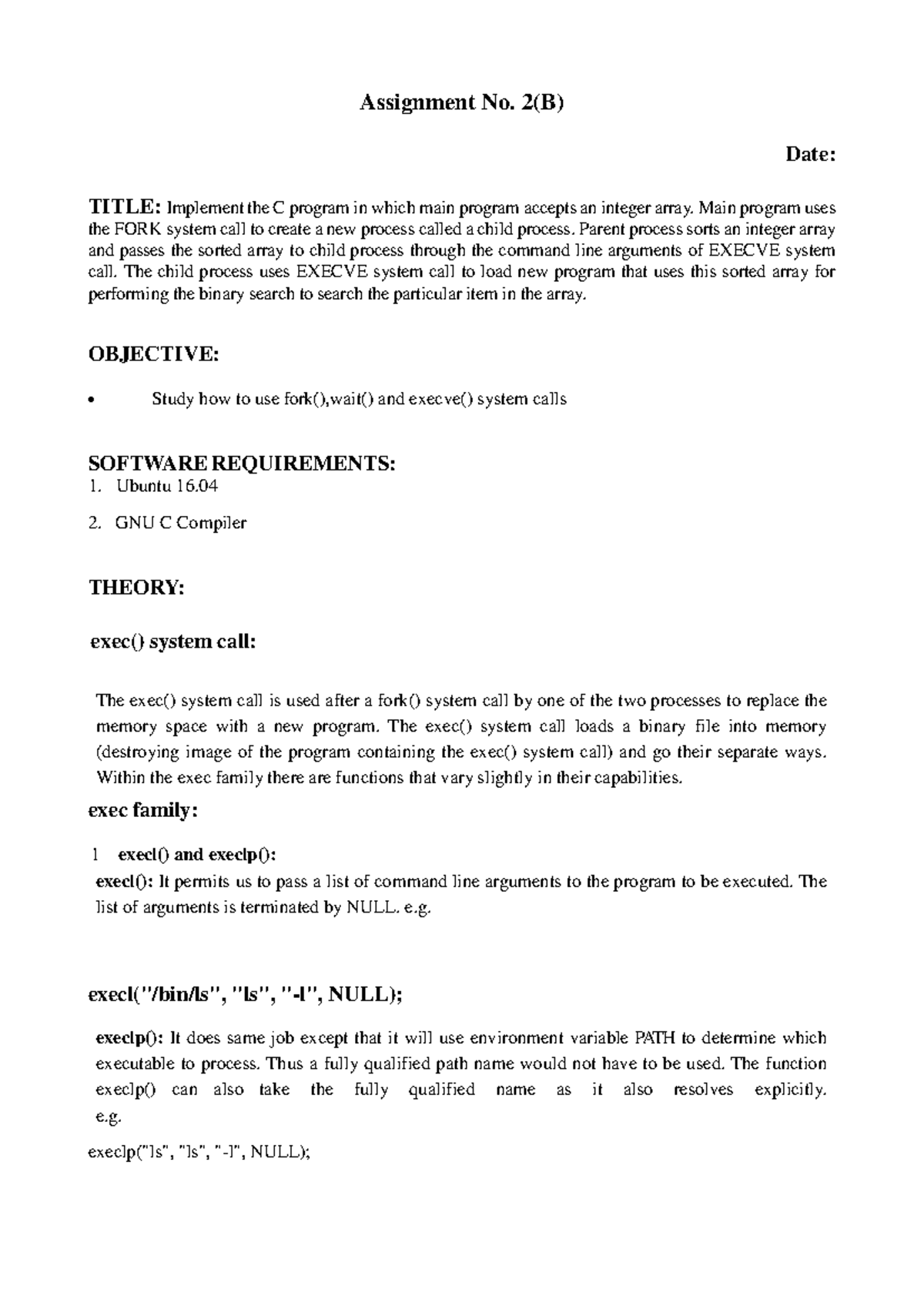 Assignment 2B: C Program Using Fork, Execve, and Wait System Calls ...