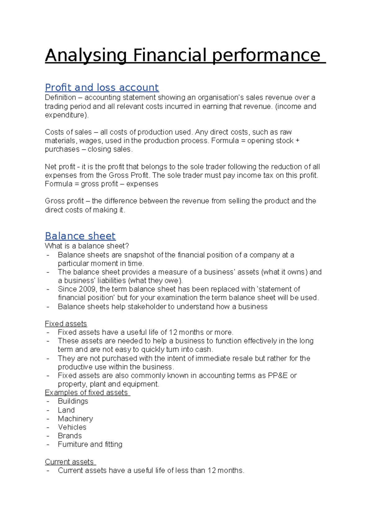 Analysing Financial performance - Analysing Financial performance ...