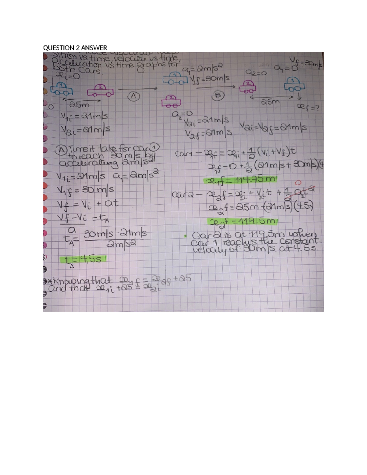 Physics 101: Question 2 answer on car motion and graphs - Studocu