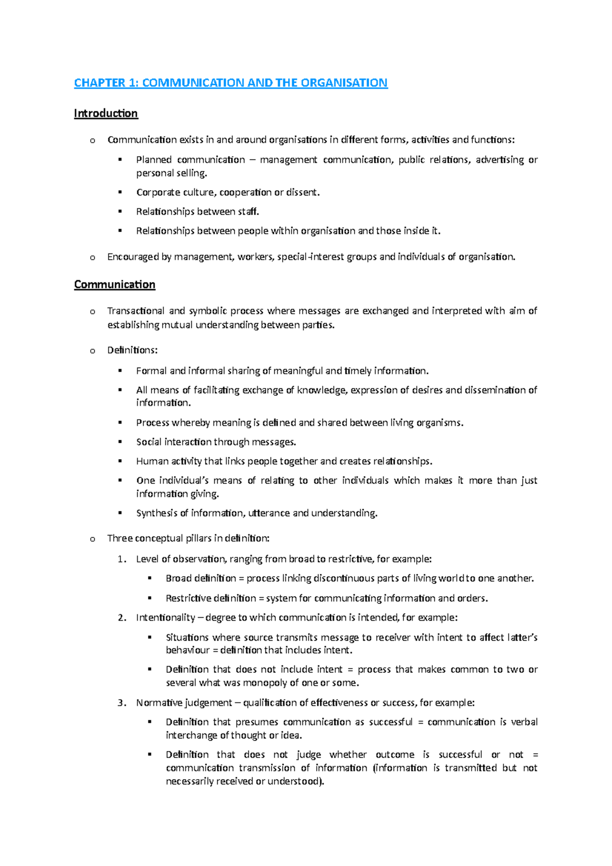 Chapter 1 - Communication and the Organisation - CHAPTER 1 ...