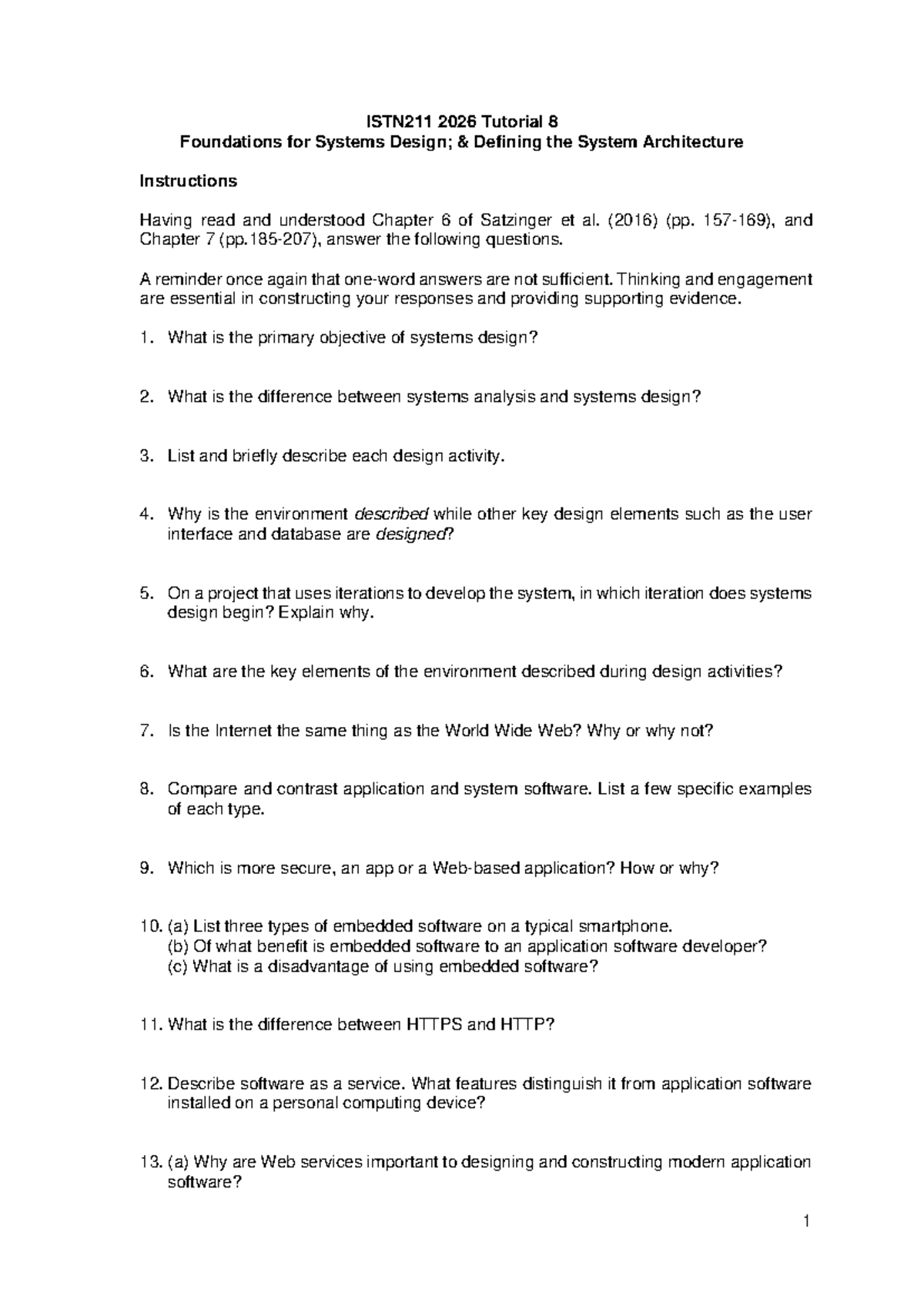 ISTN211 2026 - Tutorial 8: Foundations of System Architecture - Studocu