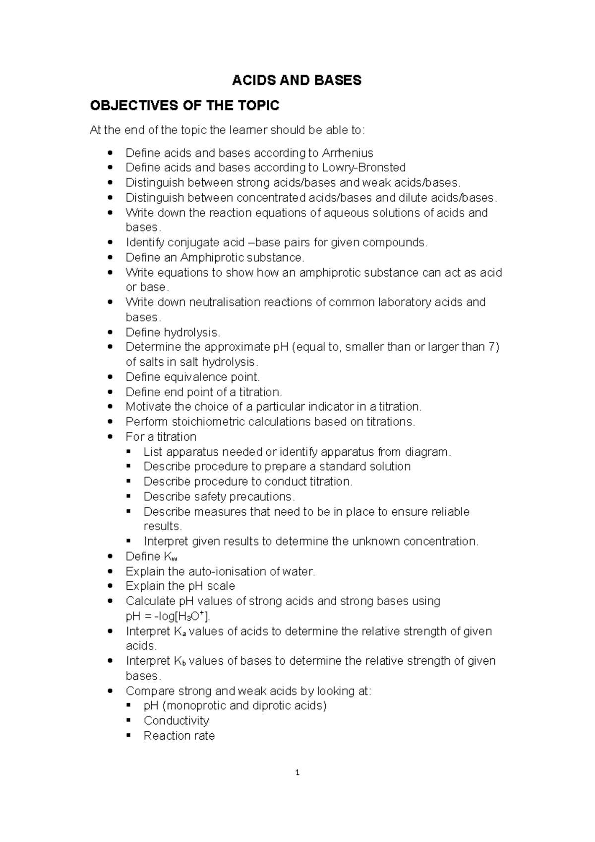 Physical Sciences Grade 12: Acids and Bases Study Guide - Studocu
