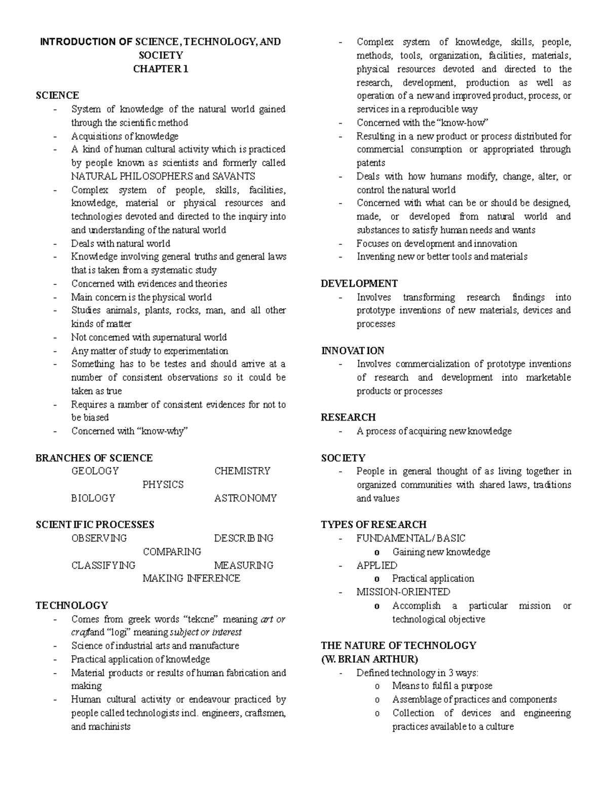 STAS 101: Prelims Reviewer on Science, Technology, and Society - Studocu