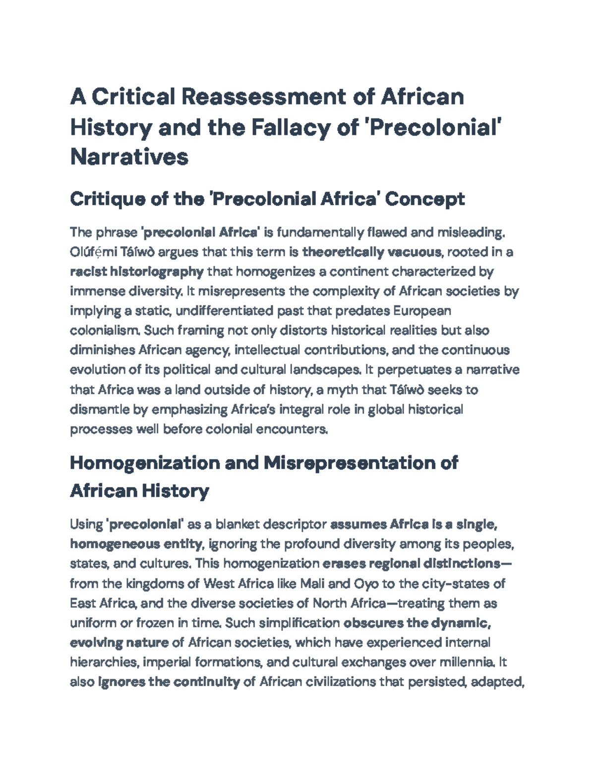 A Critical Reassessment of 'Precolonial' African Histories: Myths ...