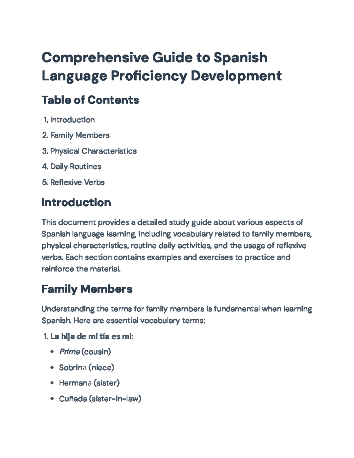 Spanish Language Study Guide: Family, Traits, & Daily Routines ...