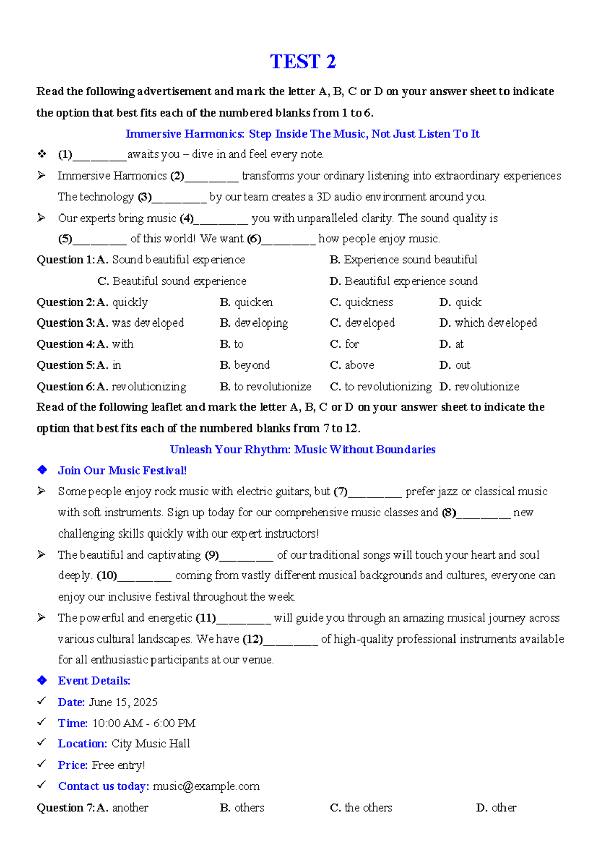 TEST 2 - UNIT 3 - HS - English Practice Exercises - Studocu