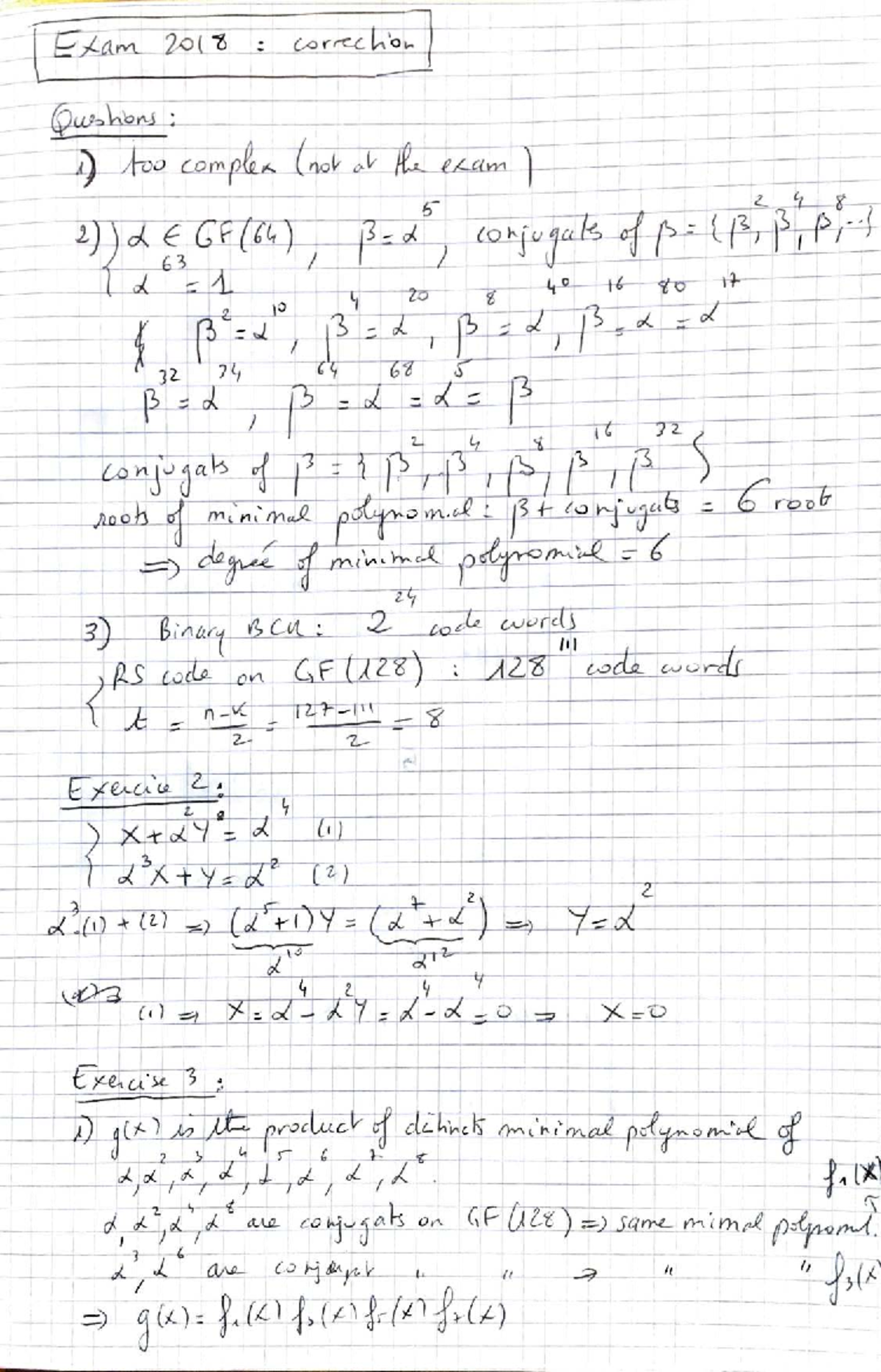Correction Exam 2018 - Lectures on Channel Coding (Course Code: 4221 ...