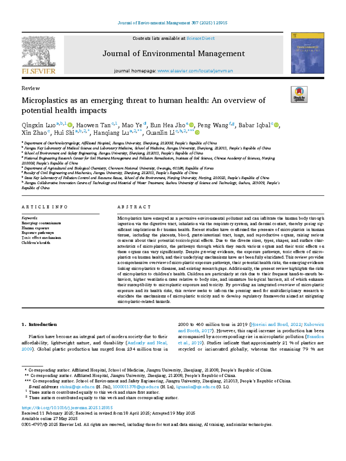 Microplastics and Human Health: Risks and Exposure Pathways (ENV 387 ...