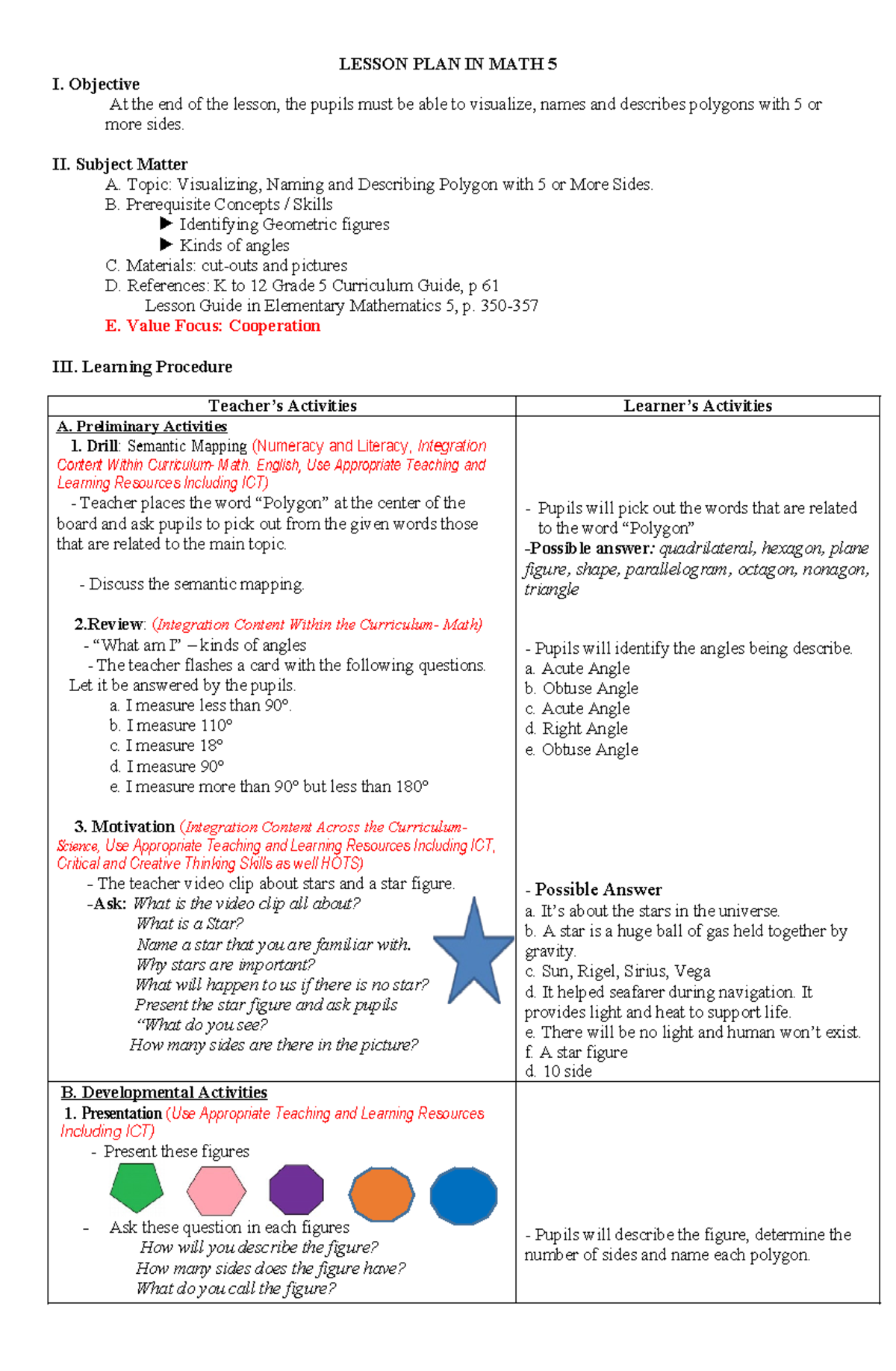 Cot 3q polygon lesson plan in math 5 - LESSON PLAN IN MATH 5 I ...