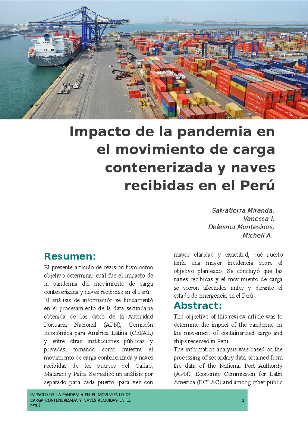 Impacto de la Pandemia en el Movimiento de Carga Contenerizada - PORT ...