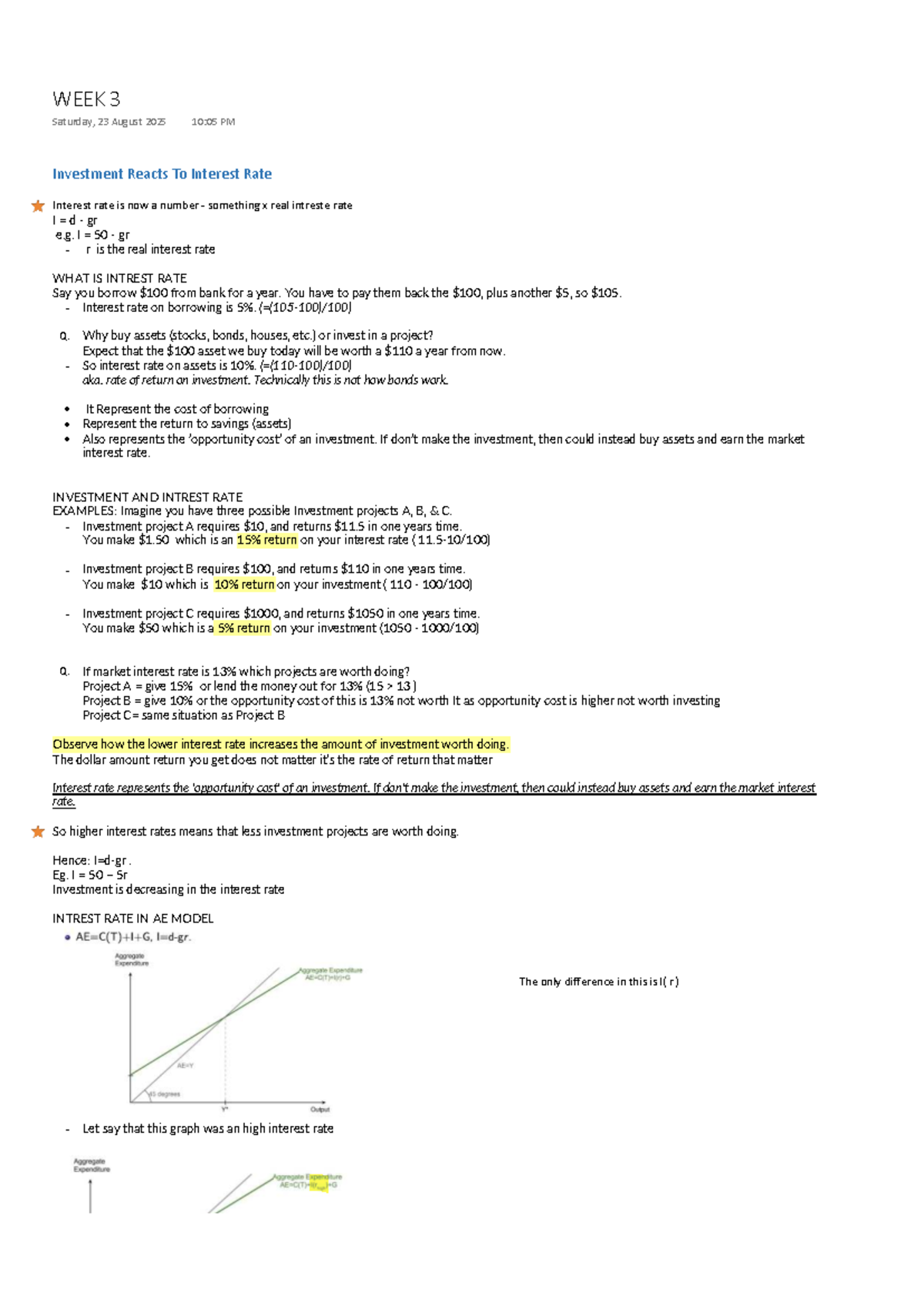 Investment and Interest Rate Analysis - Week 3 Notes - Studocu