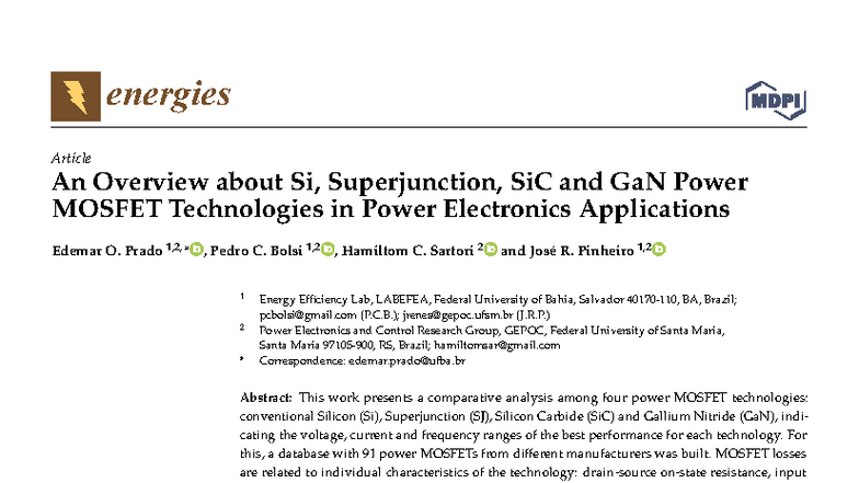 Comparative Analysis of Si, SJ, SiC, and GaN Power MOSFETs in Power ...