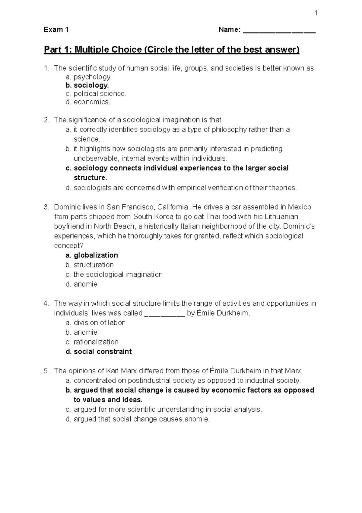 Sociology Exam 1 Questions & Answers (SOC101) – Study Guide - Studocu