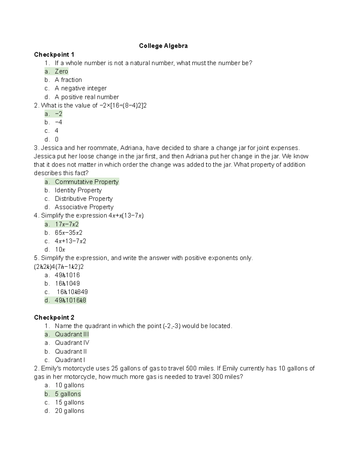 College Algebra Checkpoint: Systems of Equations & Expressions - Studocu