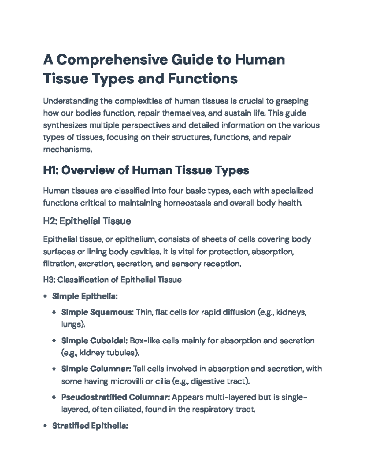 Comprehensive Guide to Human Tissue Types and Functions - A ...