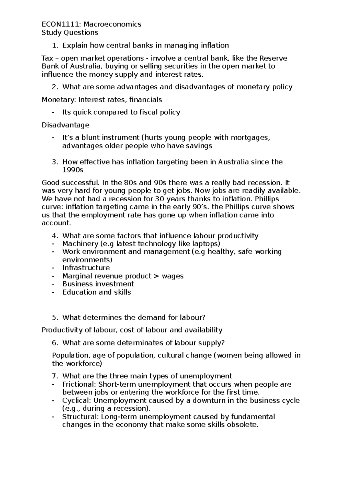 ECON 101: Macroeconomics Study Questions & Exam Help - Studocu