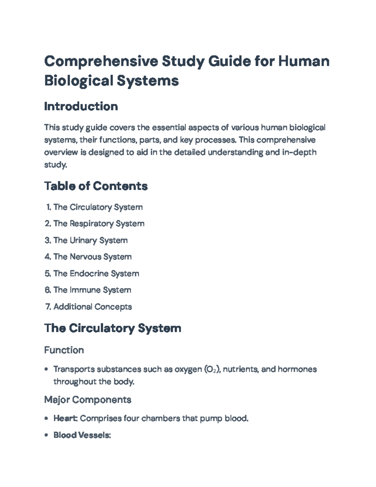 Comprehensive Study Guide for Human Biological Systems (Bio 101 ...