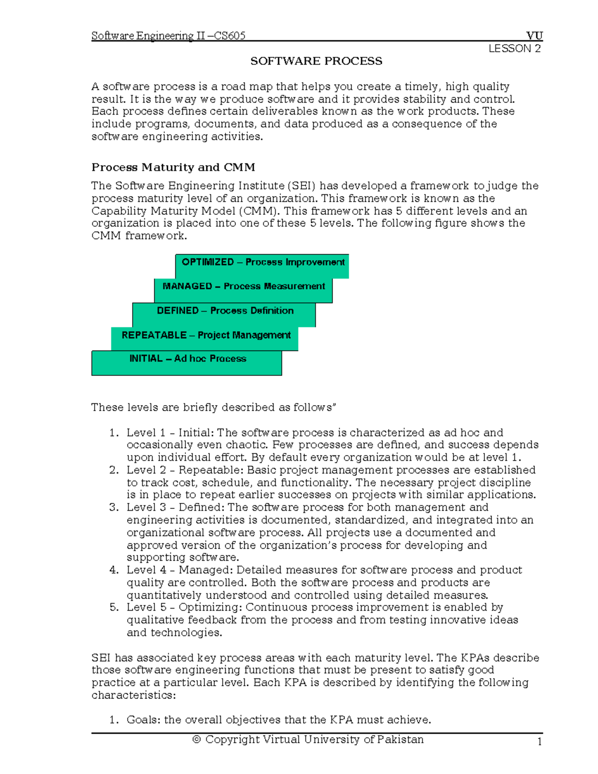 Lesson 2 - Test - 1 Software Engineering II –CS605 VU LESSON 2 SOFTWARE ...