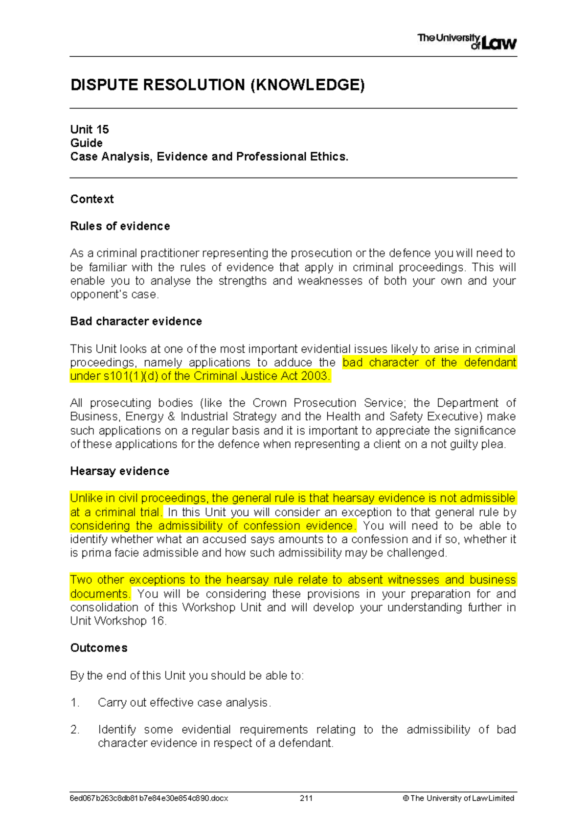 Unit 15: Case Analysis, Evidence & Ethics in Criminal Litigation - Studocu