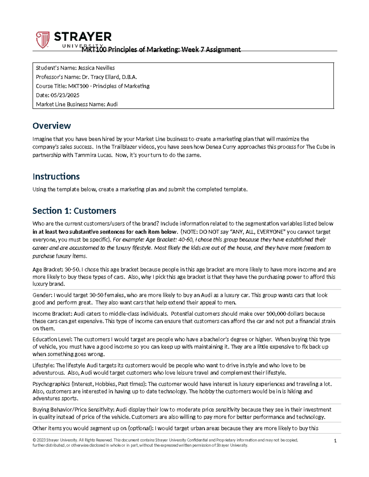 MKT100 Principles of Marketing: Week 7 Marketing Plan Assignment - Studocu