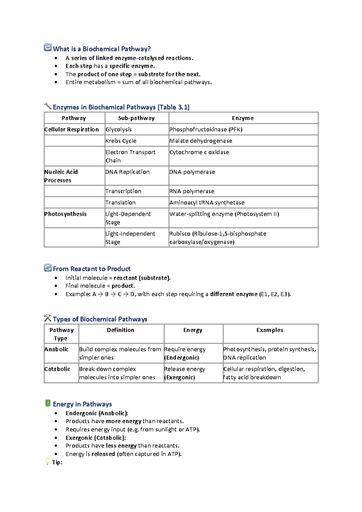 Biology Area Study 1: Biochemical Pathways and Enzyme Functions - Studocu