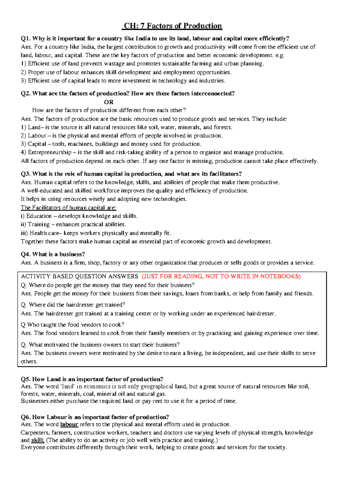 CH: 7 Factors of Production - Q&A on Economic Efficiency and Roles ...