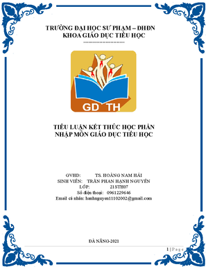 [Solved] tiu lun T hiu bit v phng php dy hc tiu hc hy rt ra nhng bi hc ...