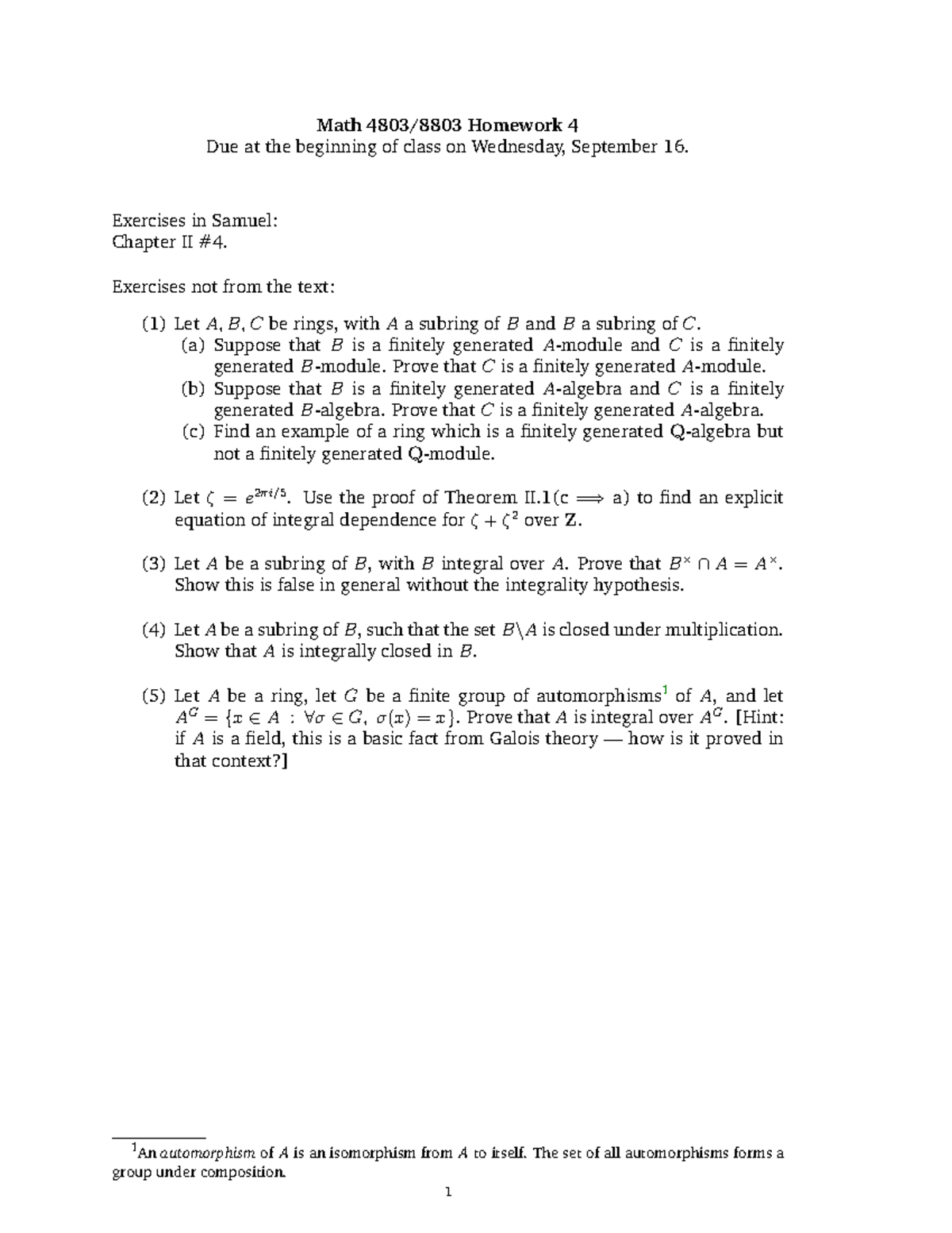 MATH 4803 2015-2016 Homework 4 - Math Homework 4 Due at the beginning ...