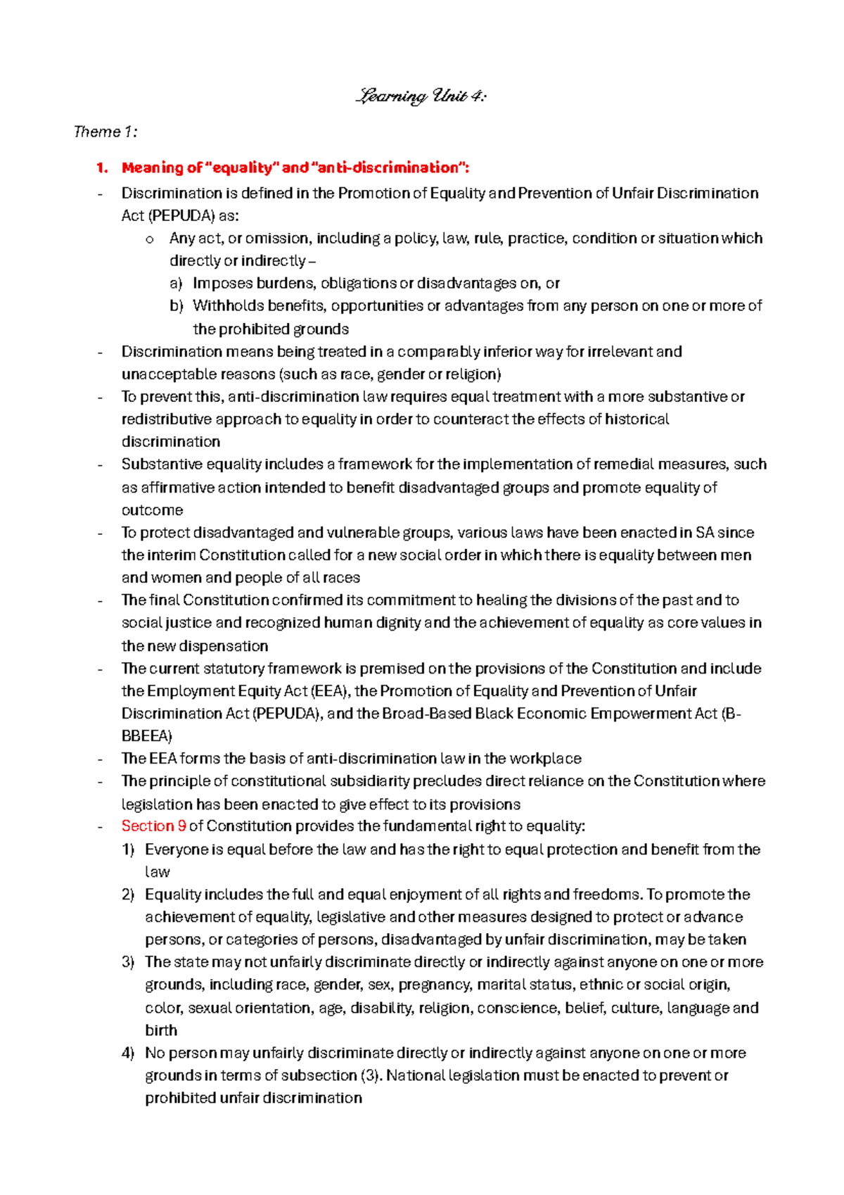 Labour Law Notes T2: Understanding Discrimination and Equality in SA ...