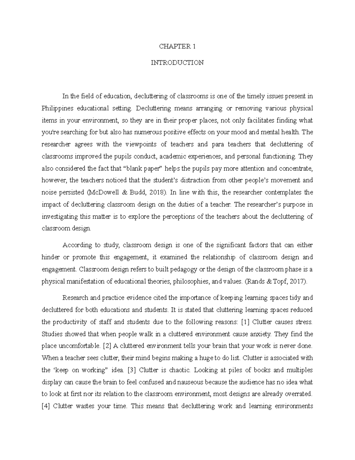Chapter 1 - Impact of Classroom Decluttering on Teacher Efficiency ...