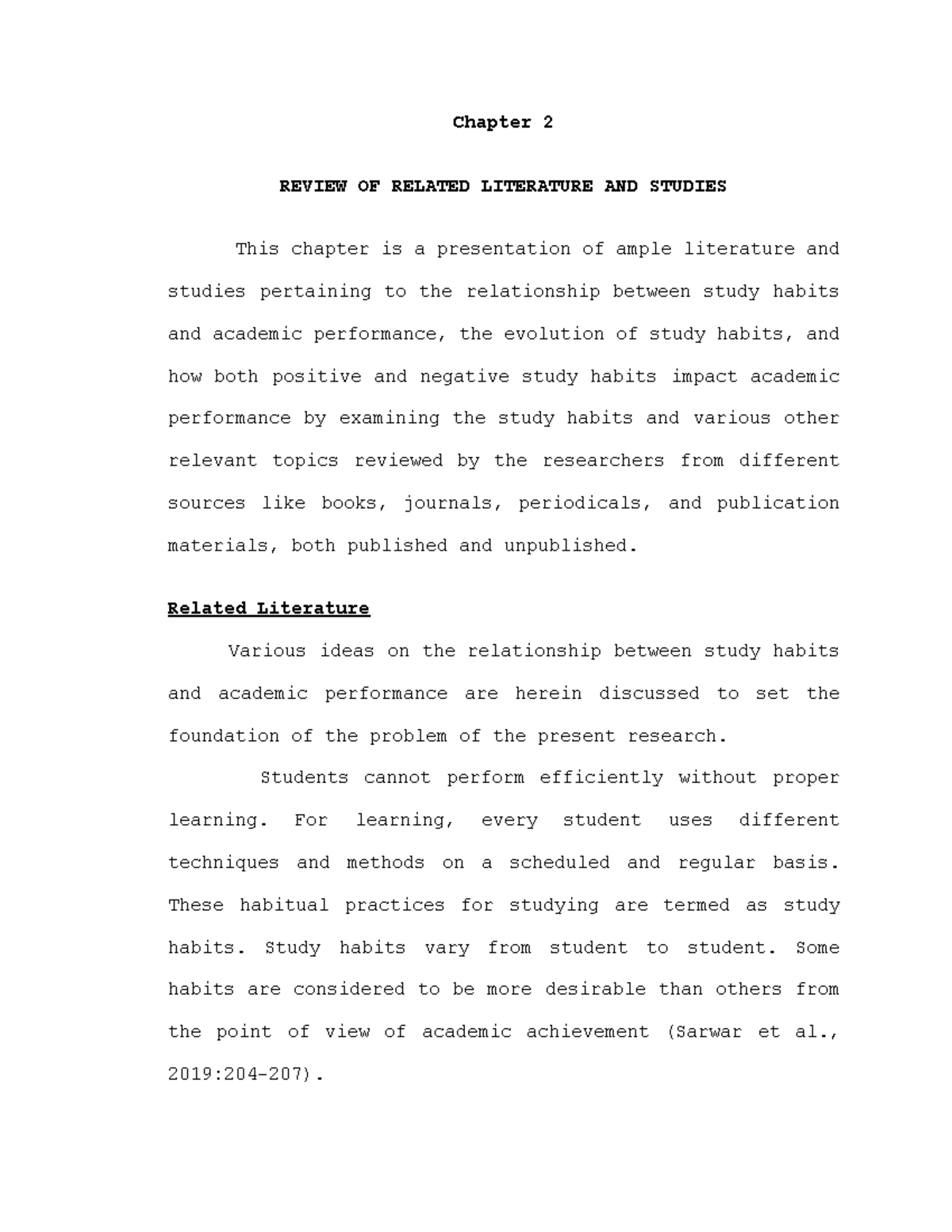 Chapter 2: Review of Literature on Study Habits and Academic ...
