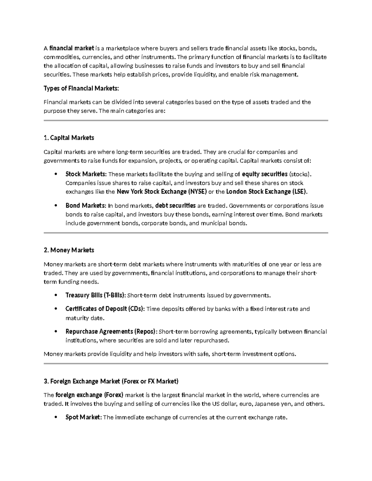 Financial Markets Overview: Types, Functions, and Examples - Studocu