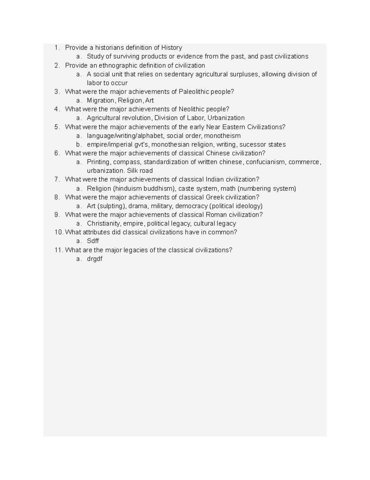 WOH2012 Midterm Review - Provide a historians definition of History a ...