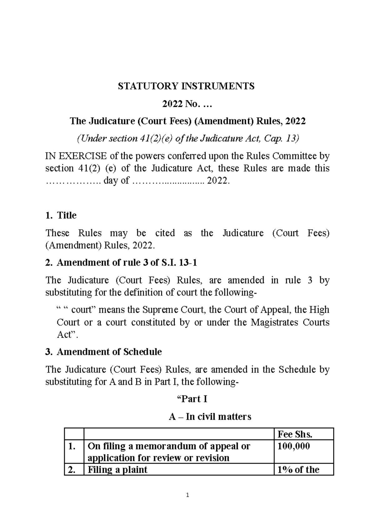 Judicature (Court Fees) Amendment Rules 2022: Detailed Overview - Studocu