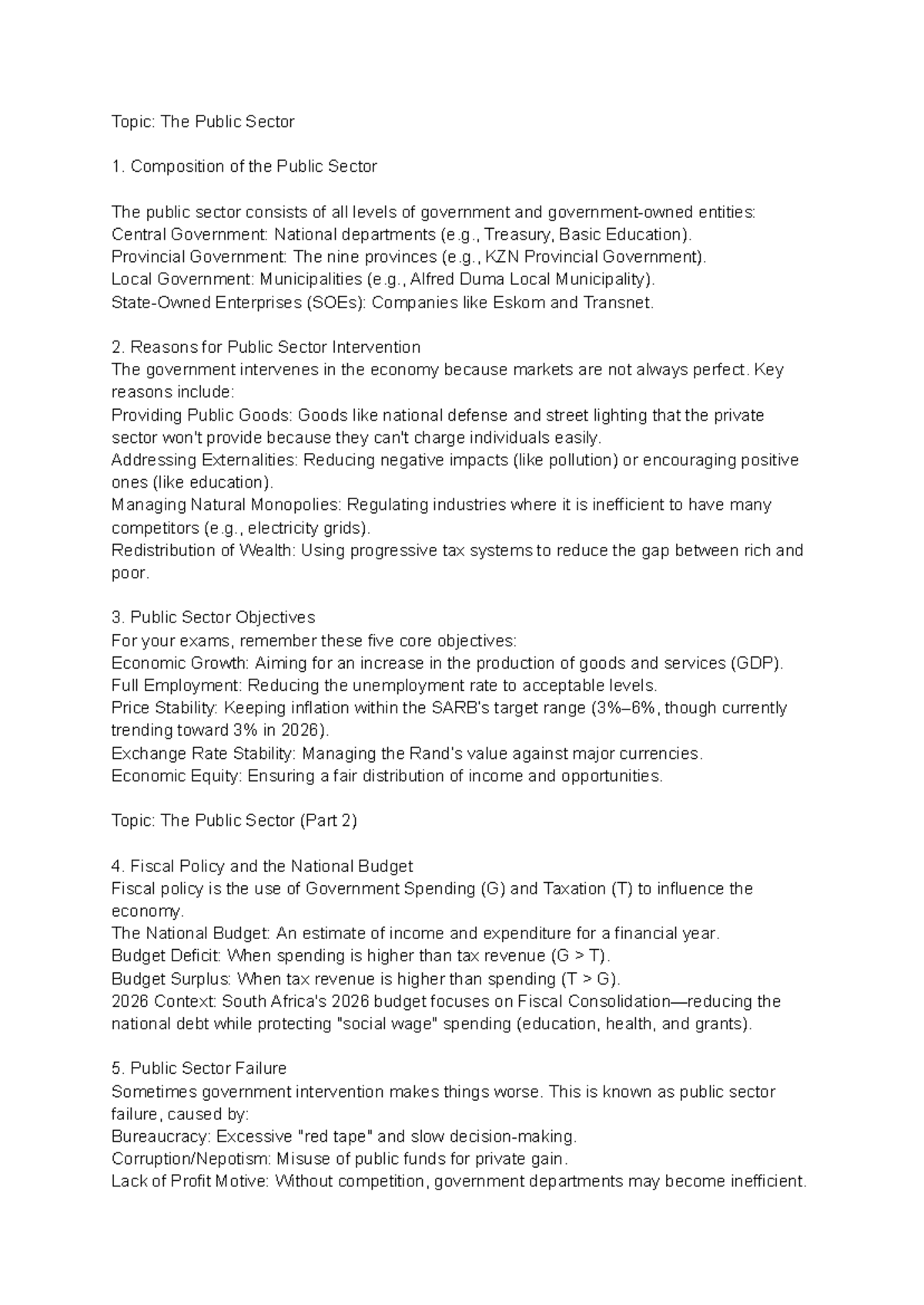 Public Sector Overview: Composition, Intervention, and Objectives - Studocu