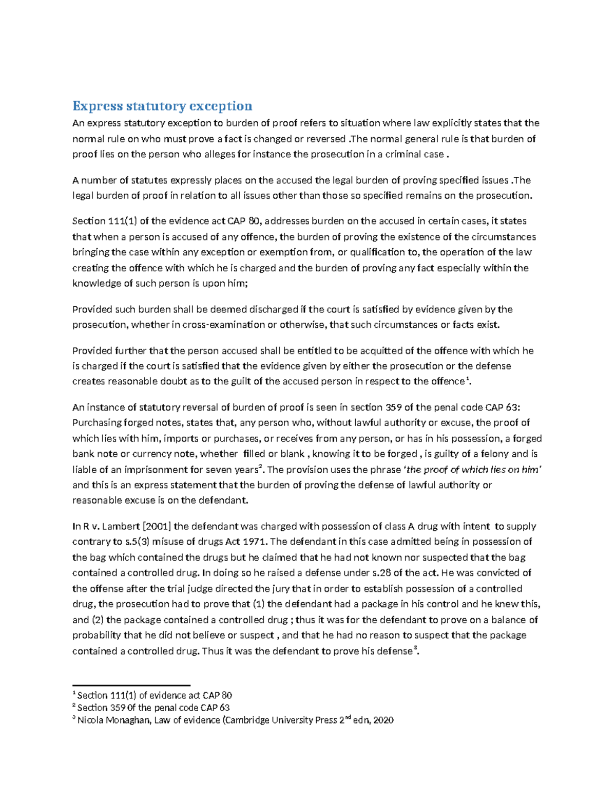 Express Statutory Exception to Burden of Proof: CAP 80 & CAP 63 ...