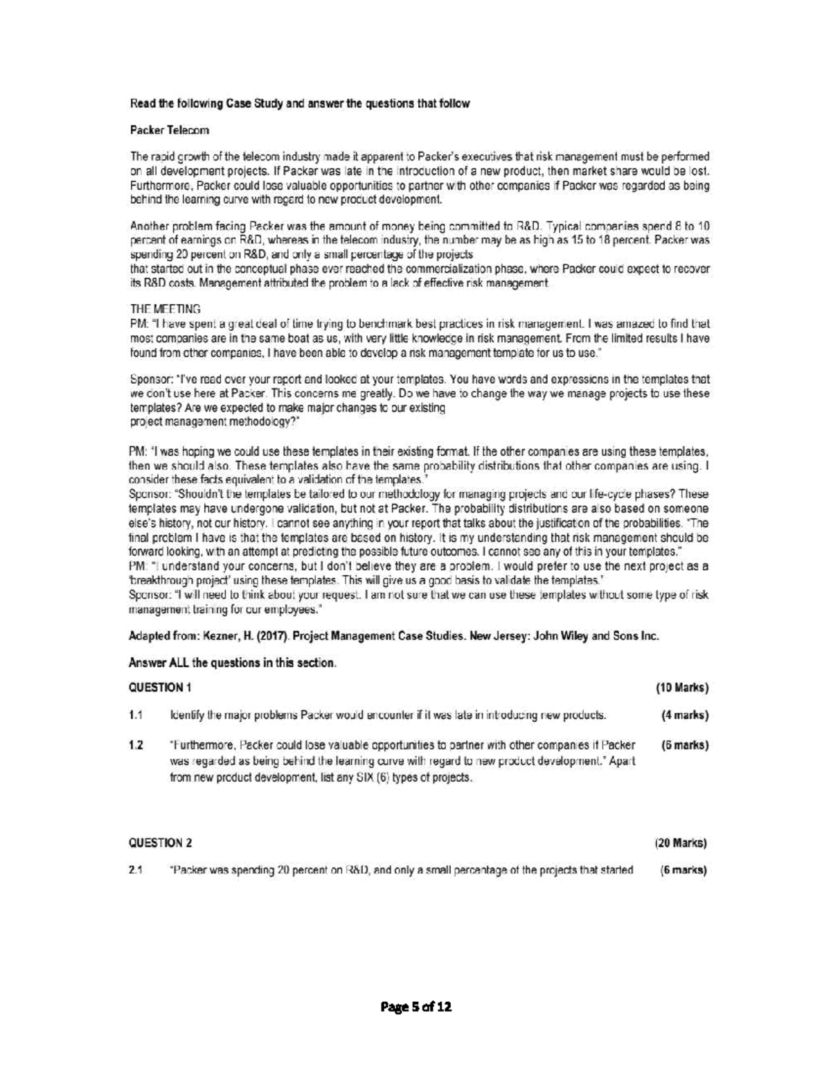 Packer Telecom Case Study Analysis and Questions (Course Code: PM 301 ...