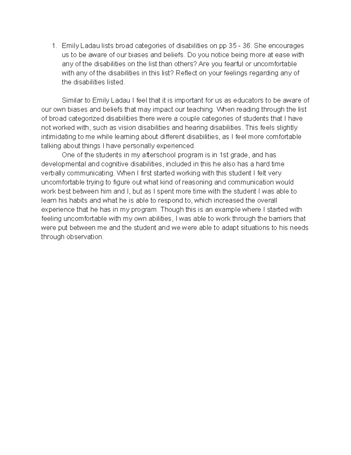 Disability Awareness Reflections - Demystifying Disability Ch. 2 - Studocu