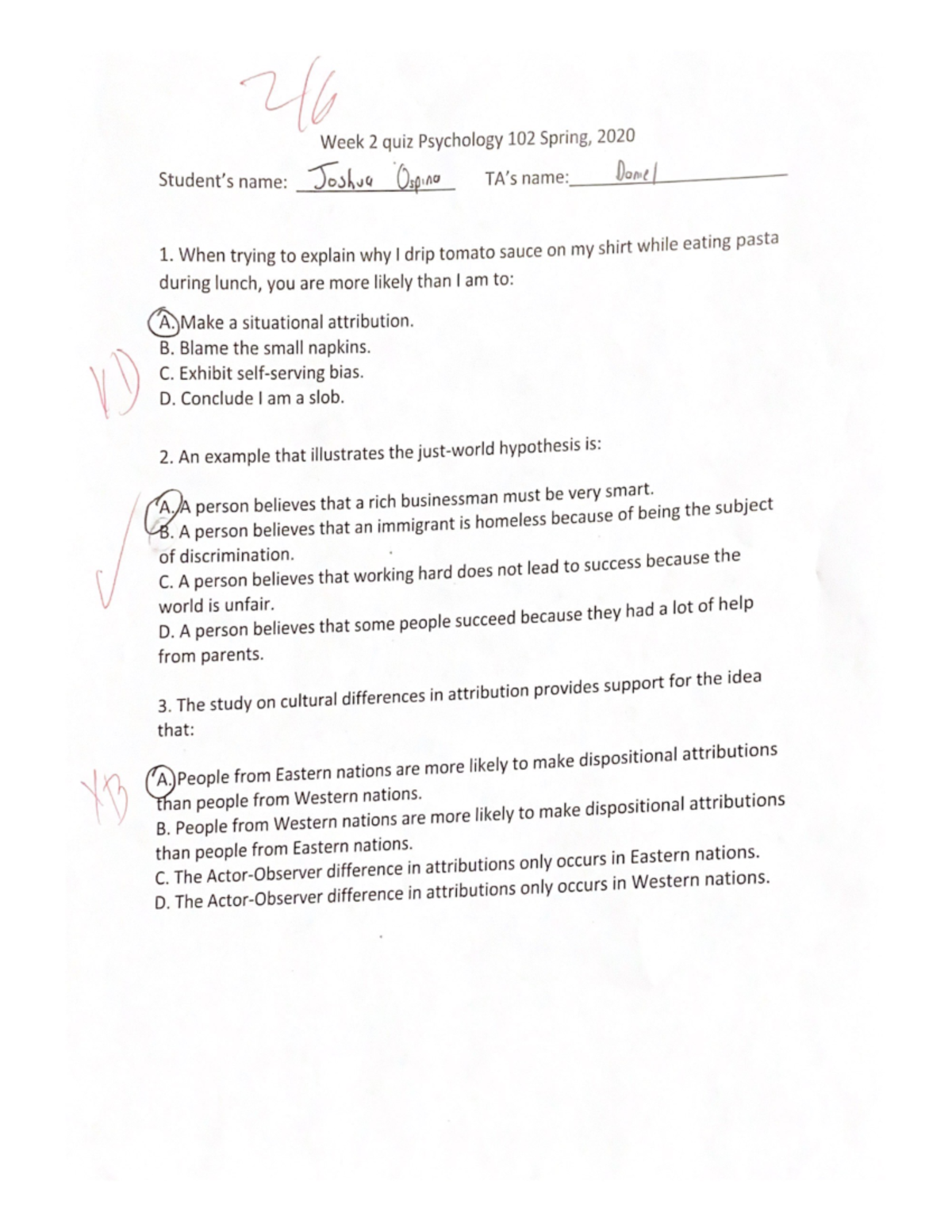 Week 2 quiz Psychology 102 Spring, 2020 - Week 2 quiz Psychology 102 ...