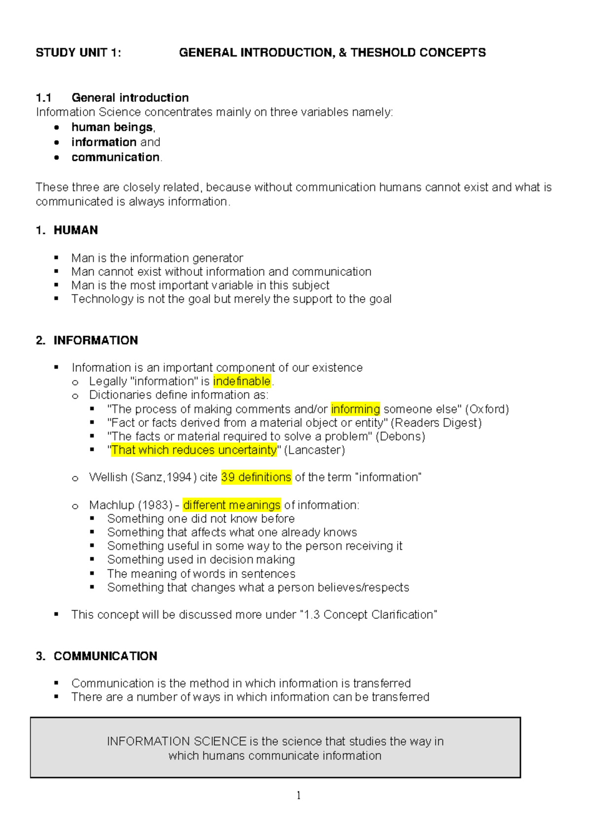 Study Unit 1 - STUDY UNIT 1: GENERAL INTRODUCTION, THESHOLD CONCEPTS 1 ...