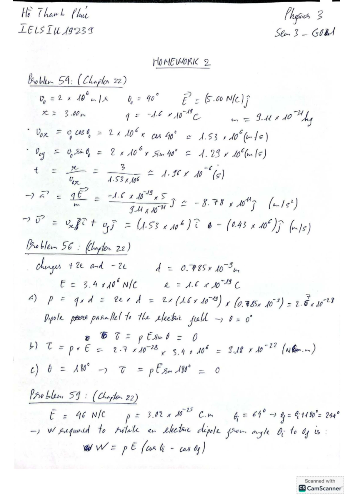 Homework 3 Solutions for Physics 3 (IELSIUA9239) - Chapter 23 - Studocu