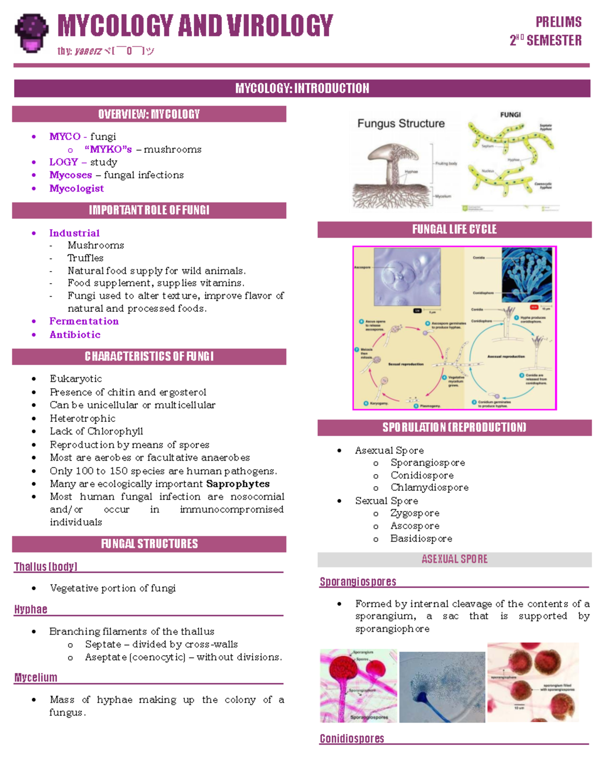 Mycology and Virology Prelims Study Notes (MV L1) - Studocu