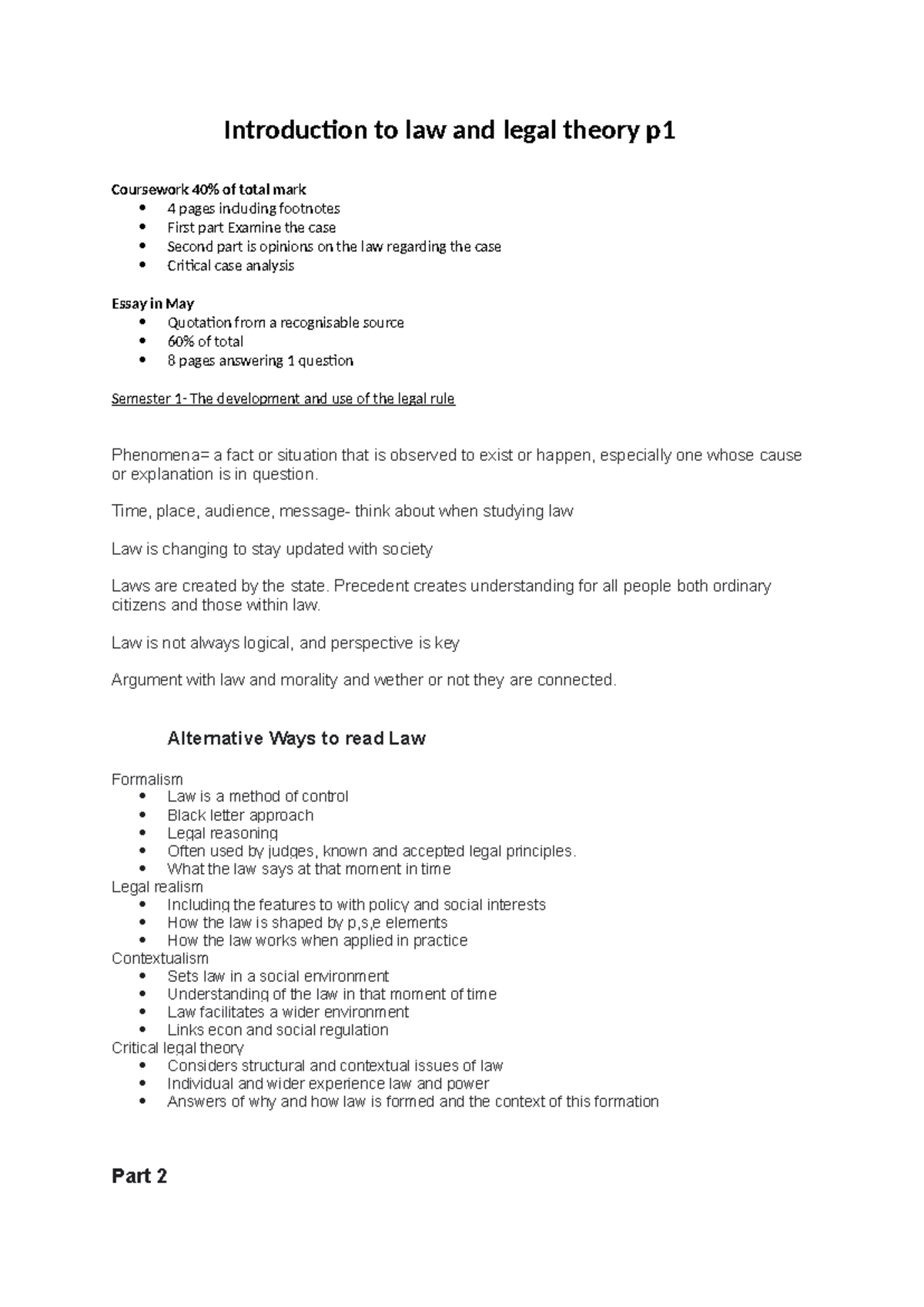 ILLT 101: Introduction to Law & Legal Theory - Lecture Notes - Studocu
